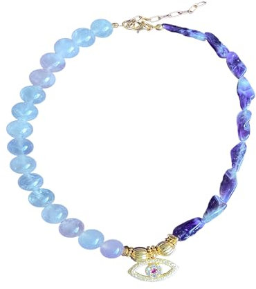 bamyum Kette Damen, Charmed Edelstein, Kristalle Anhänger, Halskette mit Natursteinen, Halskette aus Rosenquarz und Amethyst, Purelei Kette, Natürliche Energie Edelsteine Schmuck Frauen Geschenk Damen