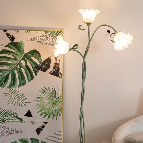 minifair Green Flowers Floor Lamp, 3-Color DIY Standing Lamp for Home Decoration, Bedroom, Study Rooms, Children's Rooms, Offices, Dormitories, H170 Cm/70 in, 3 Bulbs Include