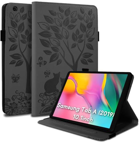 LSPCASA Hülle Samsung Galaxy Tab A 10.1 Zoll(2019) PU Leder Schutzhülle mit Kartenfächern und Standfunktion Tablet Cover für Galaxy Tab A(SM-T510/SM-T515),Schwarz