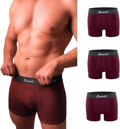 Benonetti Herren Boxershorts (3er Pack) aus Premium Baumwolle – Sportliche, atmungsaktive Männer- mit elastischem Bund (DE/NL/SE/PL, Alphanumerisch, XL, Regular, Regular, Weinrot)