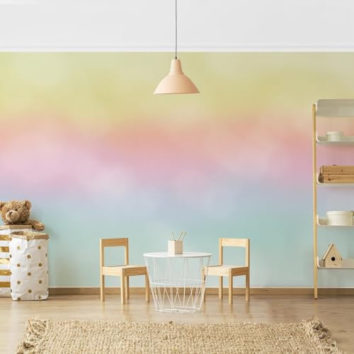 Bilderwelten Fototapete Kinderzimmer 255 x 384 cm Kinder Kindertapete Regenbogen Bunt Aquarell Vliestapete Tapete Wanddeko Ideen