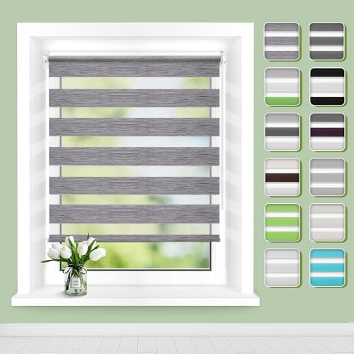 Doppelrollo Klemmfix ohne Bohren B90 x H120cm(Stoffbreite 86cm) Marmor-grau, Rollos für Fenster ohne Bohren, Klemmrollos mit Lichtdurchlässig & Verdunkelnd, Seitenzugrollo Sonnenschutz Rollo