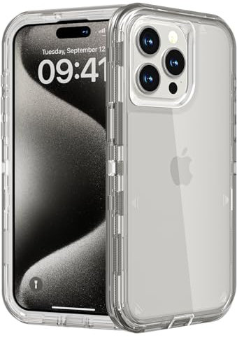 Follaroma for iPhone 15 Pro Max Case, Anti-Drop, Heavy Duty Shockproof Protection Phone Cases, Durable 2-Layer Trasparent Protective Cover Compatible with iPhone 15 ProMax, 6.7 inch, Crystal Gray