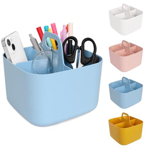 Minicoco Storage Box Multipurpose Table Organiser Cleaning Caddy with Handle Bathroom Caddy Art Box (Blue)