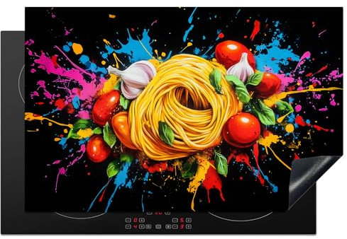 KitchenYeah© Copri Piano Cottura 80x52 cm Coprifornelli Tappetino per Induzione Fornello Tutto per la Cucina Spaghetti - Graffiti - Vernice - Colore - Cibo - Moderno