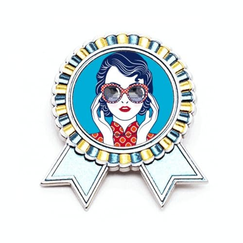 Broche en forme de lunettes de culture chinoise bleue, M, Métal