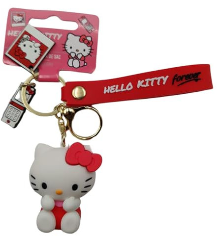 Hello Kitty Porte-clés en silicone 3D avec pendentifs décoratifs - Design original, rouge, S