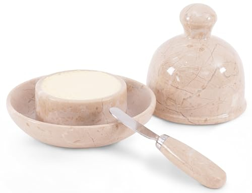 Radicaln Beurrier en marbre avec couvercle 15,2 cm Verona fait à la main, étaloir à beurre pour pain, pot à beurre pour comptoir avec eau, beurre français, décoration de cuisine fermière