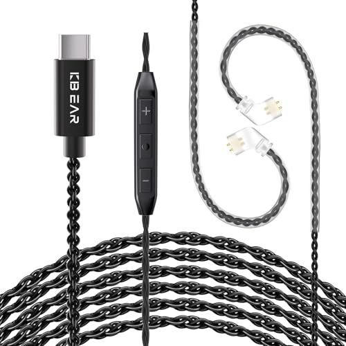 2 Meter Type-C USB C iem Cables, KBEAR CX01 in ear Monitor Cable QDC-Pins for KZ ZS10 Pro, zs12 pro x, zsn pro x, edx pro, ZAR, ZA12, Castor, ZAS, AS16PRO, DQS CCA CRA in ear Headphones (with mic)