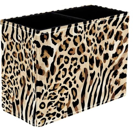 VAPOKF Pot à crayons pour bureau, 2 compartiments, imprimé léopard, rayures zébrées, pot à crayons, pinceaux de maquillage, organisateur de fournitures de bureau pour la maison et le bureau