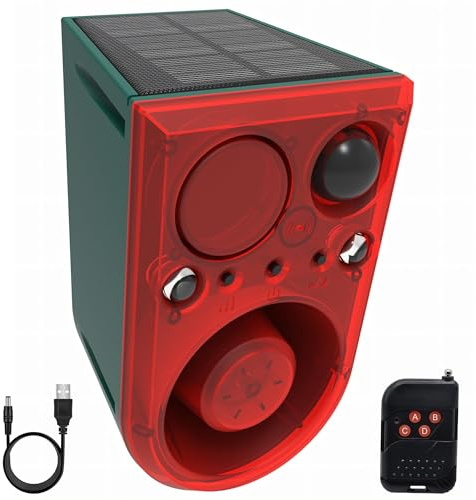 Comboss Allarme con sensore di movimento solare: rilevatore di movimento solare da 129 dB, altoparlante super forte, allarme sensore di movimento a ultrasuoni con telecomando, supporta la