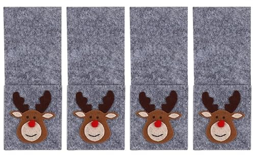 ULTECHNOVO 4 Stück Weihnachten Besteckhalter Taschen Weihnachtsmann Rentier Muster Filz Weihnachtliche Besteckbeutel Bestecktasche Rechteck Besteckbeutel Weihnachten Tisch Dekoration Tischdeko Besteck