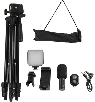 KIMISS Kit per Smartphone Rotante a 360 ° con Luce di Riempimento a LED, Microfono e Treppiede - Attrezzatura di Registrazione Video Streaming Live, Interviste e Creazione di Contenuti