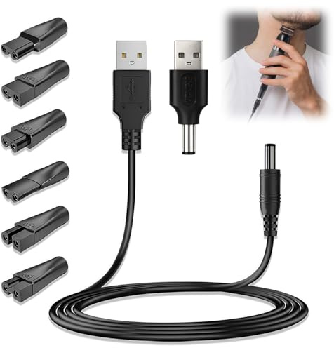 Aihoom 8PCS 5V USB Chargeur de Rasoir Câble Universel, Câble de Recharge Compatible avec Différentes Marques Électriques, Accessoires de Rasage, Adaptateur de Charge pour Rasoirs et Tondeuses