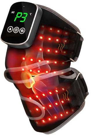 Masajeador de Rodilla Inalámbrico con Pantalla Táctil, 3 Niveles Calor, 3 Modos Masaje, Luz Roja de Doble Longitud de Onda (660 nm y 850 nm) y 5000 mAh para Artritis y Lesiones Muscular