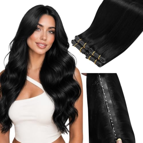 LaaVoo Extension de Cheveux Naturel Tissage Butterfly Invisible PU Noir Extension Cheveux Naturel Tissage Sans Colle Genius Micro Bead Noir Jais Lisse 45cm 100g #1