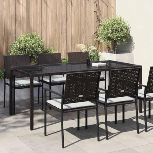 Mandloder Garten-Esstisch Braun, 190x90x75 cm Poly-Rattan, wetterfest, für 6 Personen, Outdoor Essgruppe, Balkonmöbel