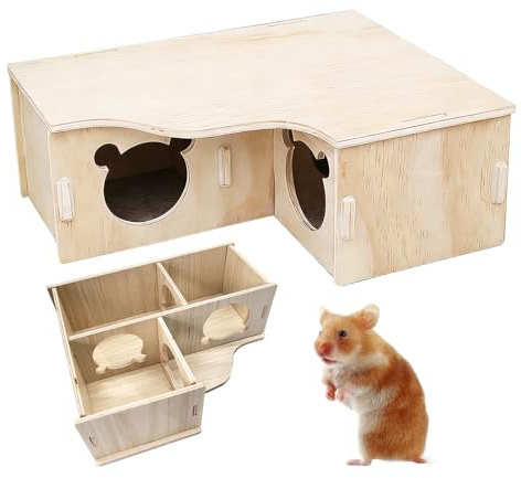 Hamster Haus aus Holz 3Kammern 23x18cm Holzhaus Käfig Hamsterversteck | Hamster Mehrkammernhaus Meerschweinchen Haus Zimmer Hamsterhaus Holz für Zwerghamster Chinchilla Rennmaus Kleine