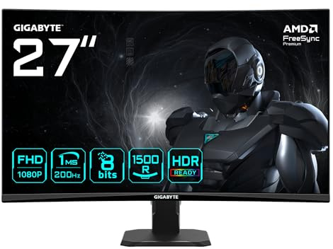 Gigabyte GS27FCA Monitor gaming curvo 27 FHD - 1920 x 1080, 200Hz, 1ms, 250 cd/m², FreeSync Premium, HDR Ready, HDMI 2.0, DisplayPort 1.4