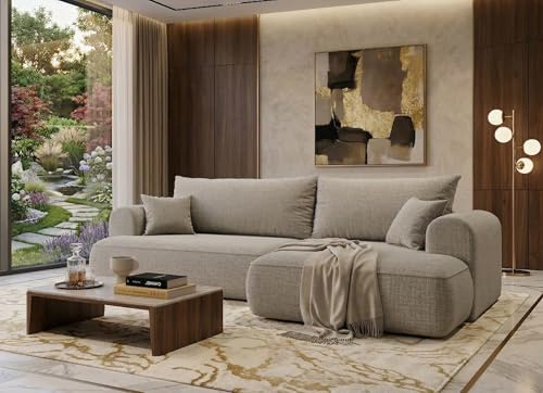 B&B HOME Big-Sofa Vitton mit Schlaffunktion, L-Form, Cord, Beige, Skandinavisch, Bettkasten, Wohnzimmer (Armlehne rechts)