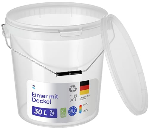BenBow Eimer mit Deckel 30l Transparent 1x 30 Liter - lebensmittelecht, stabil, luftdicht, auslaufsicher, geruchsneutral - Aufbewahrungsbehälter aus Kunststof - leer