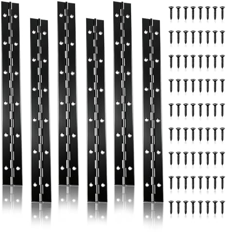6 Pcs Heavy Duty Piano Hinge, 12 inch/30cm Piano Hinges for Wood, Black | Stainless Steel Long Continuous Hinge with Holes for Cabinet Doors Boats Windows with 72 Screws