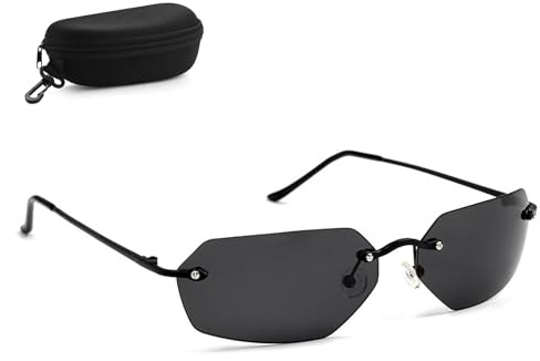 UINOFER Sonnenbrille Herren Schmal Polarisiert, UV400 Brille Sonnenbrille, Unisex Vintage Agent Stil Retro Tech Cyberpunk Rauchgläser Schwarz