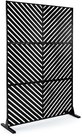 COSTWAY Sichtschutz Garten, 121 x 183 cm, Raumteiler Stellwand freistehend | Balkonsichtschutz wetterfest, Trennwand aus verzinktem Stahl, Paravent Outdoor mit Ständer, Balkon Terrasse (Gestreift)