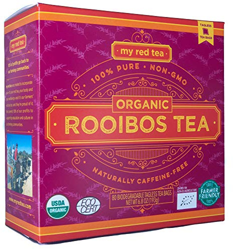 My Red Tea Organic Rooibos Tea Bags - 80 Count - South African Red Bush Tea - USDA Organic, Caffeine Free, Single Origin & Sustainably Farmed - 200g