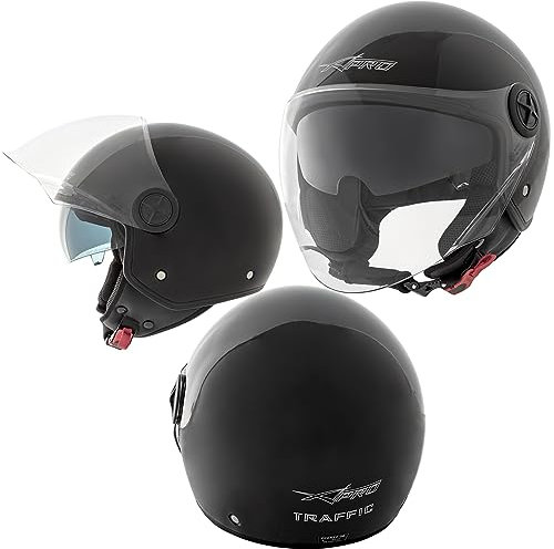 A-pro Casque Moto Scooter Jet Double Visiere pare-soleil ECE 22 Noir 2XL