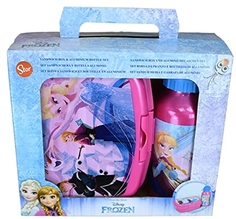 Theonoi Juego de desayuno infantil de 2 piezas, a elegir: Frozen – Minnie – 1 fiambrera y 1 botella de aluminio/botella de aluminio para niñas (Frozen)