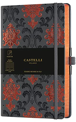 Castelli Milano Copper & Gold Baroque Copper Notizbuch, 13 x 21 cm, liniert, fester Einband, Farbe Dunkelgrau, 224 Seiten