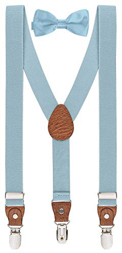 BomGuard 3 Clips Kinder Hosenträger Fliege Set Kleinkind Junge Mädchen,hellblau