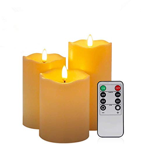 Flammenlose LED-Kerze von Eleoption für den Außenbereich mit eingebautem 6-Stunden-Timer, tägliche automatische Ein- und Ausschaltung, flackernde Stumpenkerzen, batteriebetrieben (3 PCS)
