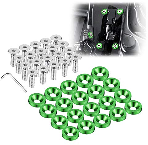 Enmoo 20 Stück Billet Aluminium Kotflügel Stoßstange Unterlegscheibenbolzen Motor Bay Dress Up Fastener Kit Lisence Plate Decor Bolts M6 Bolt Schraube Zubehör (Grün)
