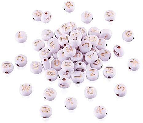 1022pcs White Acrylic Alphabet Letter Beads 7mm Flat Round Disc Coin A-Z Rose Gold Letter Pattern Loose Spacer Beads Charms for DIY Necklace Bracelet Jewelry Making