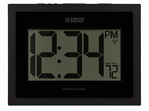 La Crosse Technology 513-54087-INT Atomic Digital Wanduhr mit Innentemperatur, schwarz