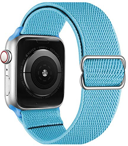 OXWALLEN Bracelets élastiques extensibles et réglables compatibles avec Apple Watch 7, 41 mm, bracelet Solo Loop en nylon tressé extensible pour homme et femme iWatch SE Series 7/6/5/4/3, bleu ciel