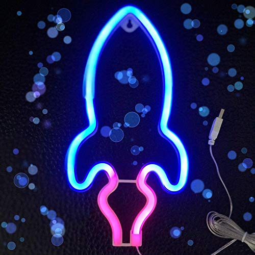 Riaxuebiy LED-Planet Neonlicht Rakete Neonschilder Rosa/Blau LED-Schilder Wanddekoration, Neonlichter Leuchten für zu Hause, Kinderzimmer, Bar, Party, Weihnachten, Hochzeit (Rakete)