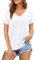 Florboom Tunic Tops for Women UK Short Sleeve V Neck Plain Shirts White Size 18 20