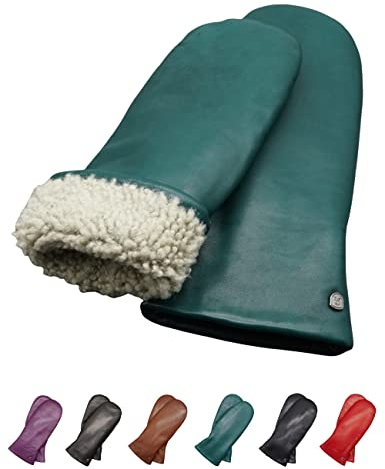 AKAROA ESTD 2019 Lederhandschuhe Damen SUE, Fäustling, italienisches Leder, Futter aus original Neuseeland Lammfell, flaschengruen, M/L - 8