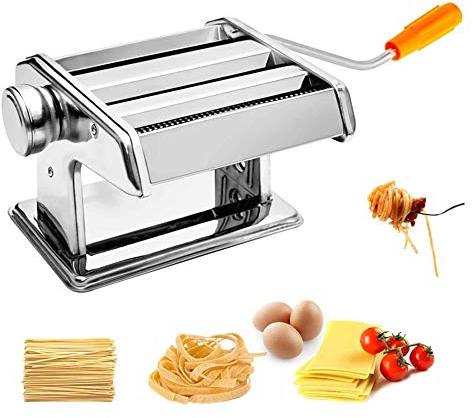 Macchina per la Pasta Manuale in Acciaio Inossidabile HUOLE, Macchina per Pasta Fresca per Spaghetti e Fettuccini Fatti in casa Professionali (20 * 18,5 * 13,5 cm)