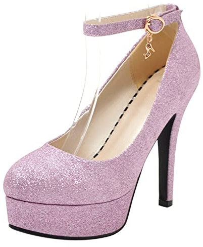 Lizoleor Bride Vestito Tacco A Spillo con Cinturino alla Caviglia Sposa Plateau Scarpe Punta Rotonda Eleganti Tacco Alto Donna Prom Serata Scarpe Viola Numero 37 EU/38Cn