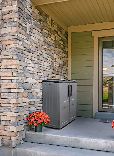 Dmora - Poubelle Andenne, poubelle, poubelle de recyclage 2 portes, 100% Made in Italy, 68x37h84 cm, Gris et Noir, Finition Damier