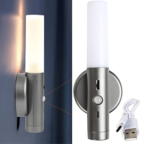 TZSMUM Battery Powered LED Wall Lamp Lights Indoor Switch, USB Rechargeable Wall Lights Motion Sensor Magnetic Dimmable Induction Under Cabinet Light Bedroom Mirror Kitchen Wall Sconces (1 Pack)