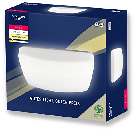 Müller-Licht LED Deckenlampe Deckenleuchte Wandlampe Panel Reva Square 30, quadratisches Panel, 12 W, warmweiß (3000 K), 1200 lm, weiß