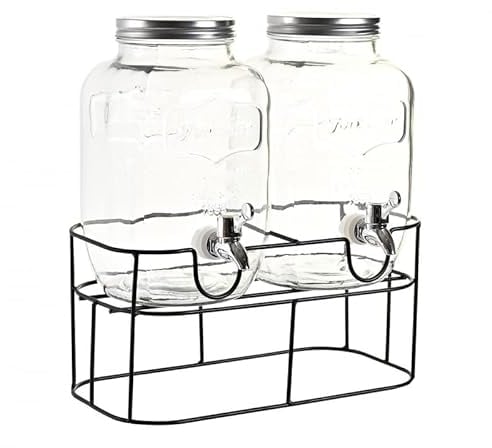 Dispensador Doble de Bebidas Cristal con Soporte Metal 4 L x2-2 Botes X 4 L