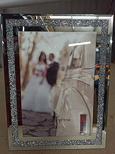 DEENZ 2X Crushed Crystals Photo Frame Silver Mirrored Crushed Jewel Crystal Diamante Picture Frame Pack Of 2 (A4)