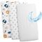Spannbettlaken Kinderwagen Baby Spannbetttücher 3er Set: 83 x 50 cm - 2X Bettlaken + 1x wasserdichter Matratzenschoner - Babybett Zubehör für Kinderbett Beistellbett Stubenwagen Sterne Weiß