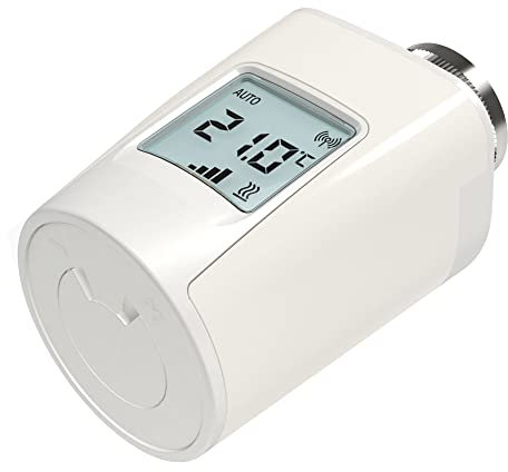 Essentials Heizkörperthermostat Energieautark BT | kompatibel mit Allen Heizungsventilen, Smart Home fähig, Keine Batterien nötig, 4 Heizintervalle/Tag | 1 Stück | Signal-Weiß/Weiß-Aluminium